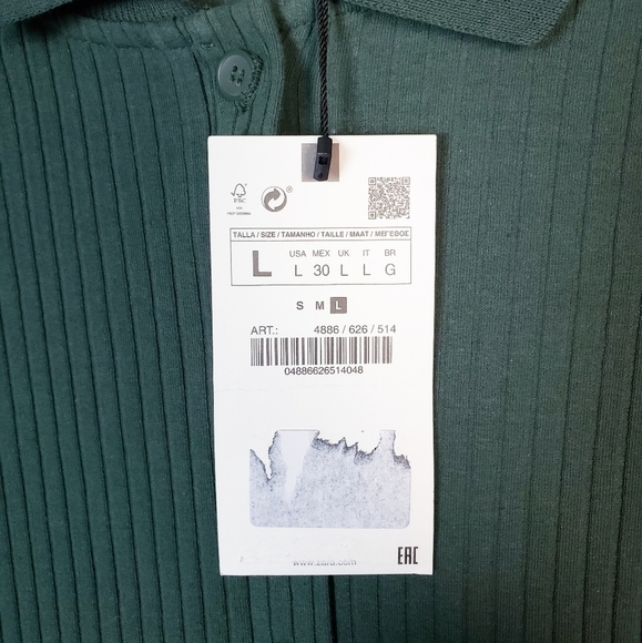 ZARA ribbed polo collar long sleeve midi dress hunter green - Picture 5 of 7